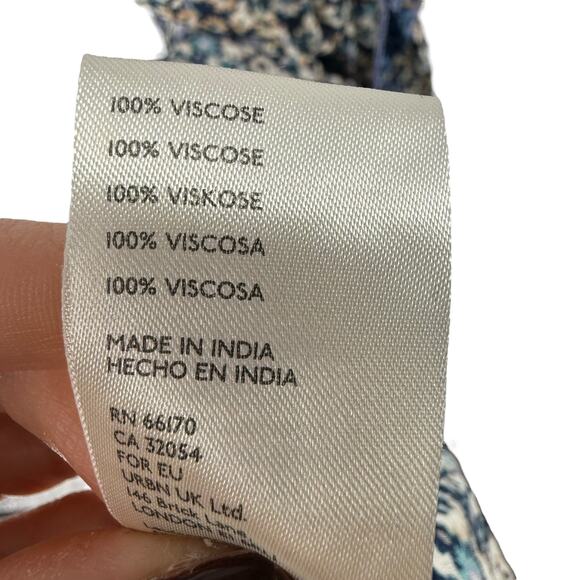 Free People One I Love Dress Denim Combo S Midi Ditsy Floral Blue Smocked Boho - Picture 10 of 10